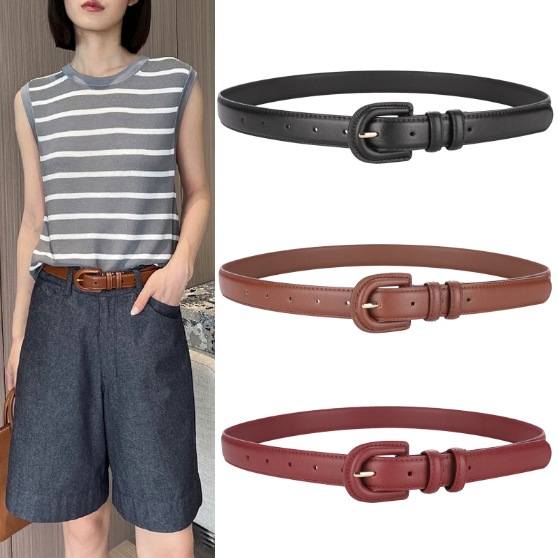 Leather Belt Braided - Light Luxury Candy Color Cowhide Women's