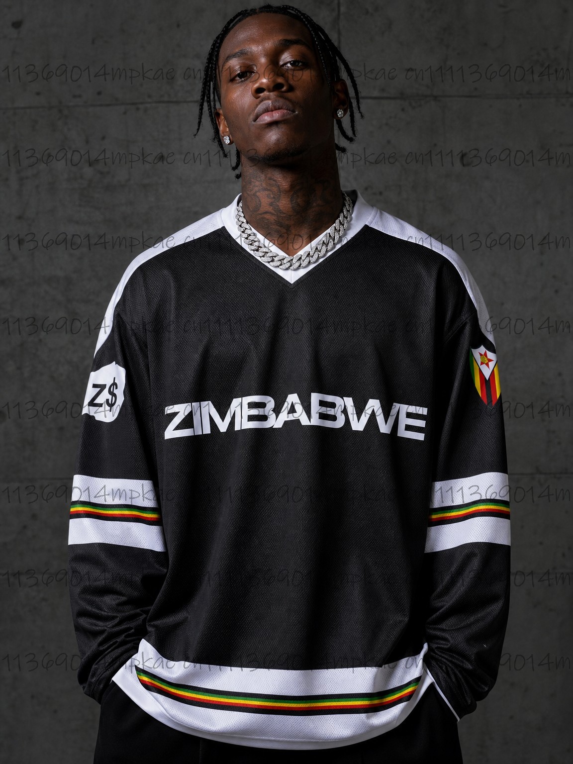 Men'S Fashion T Shirts - Men's Zimbabwe Printed V-Neck Long-Sleeve T-Shirt,