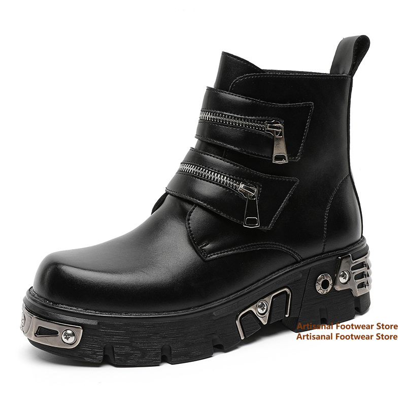Chelsea Boots Men - Multi Zipper Straps Metal Decor Punk
