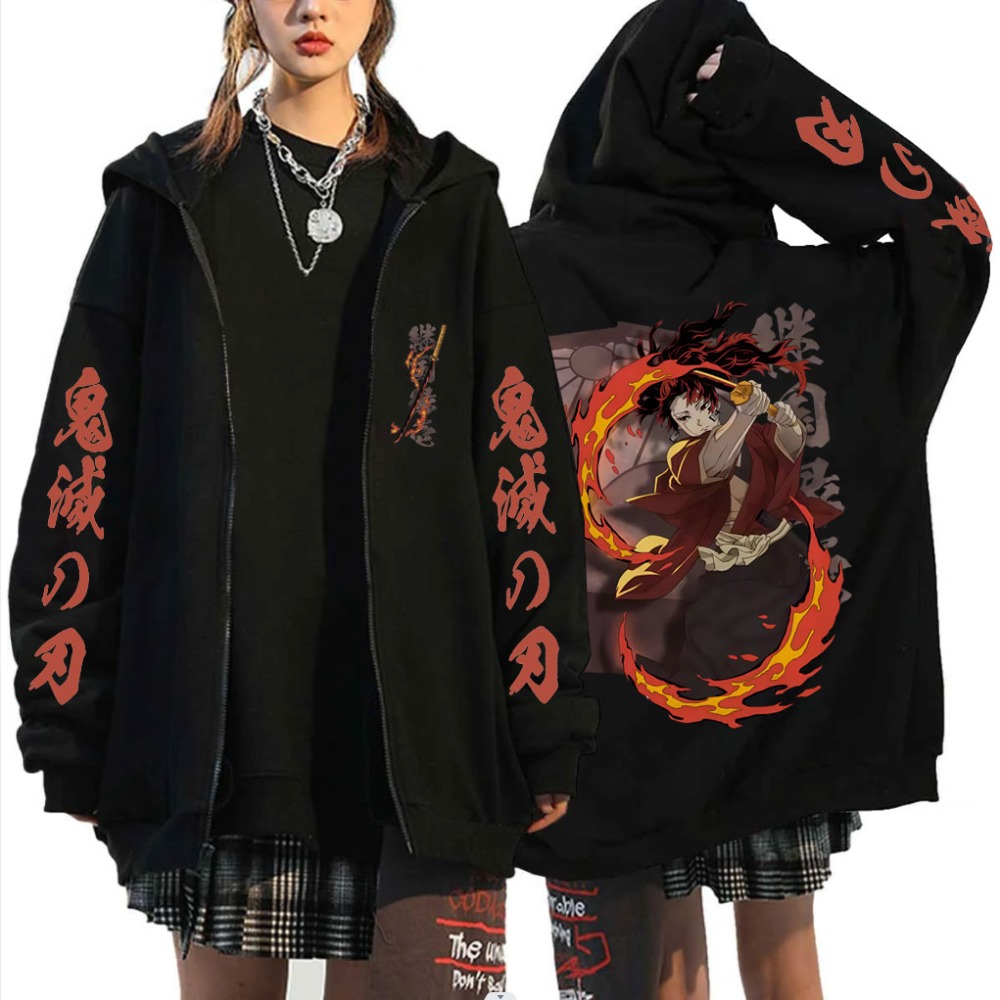 Mens Fashion Zip Up Hoodies - New Demon Slayer Tsugikuni Yoriichi Merch