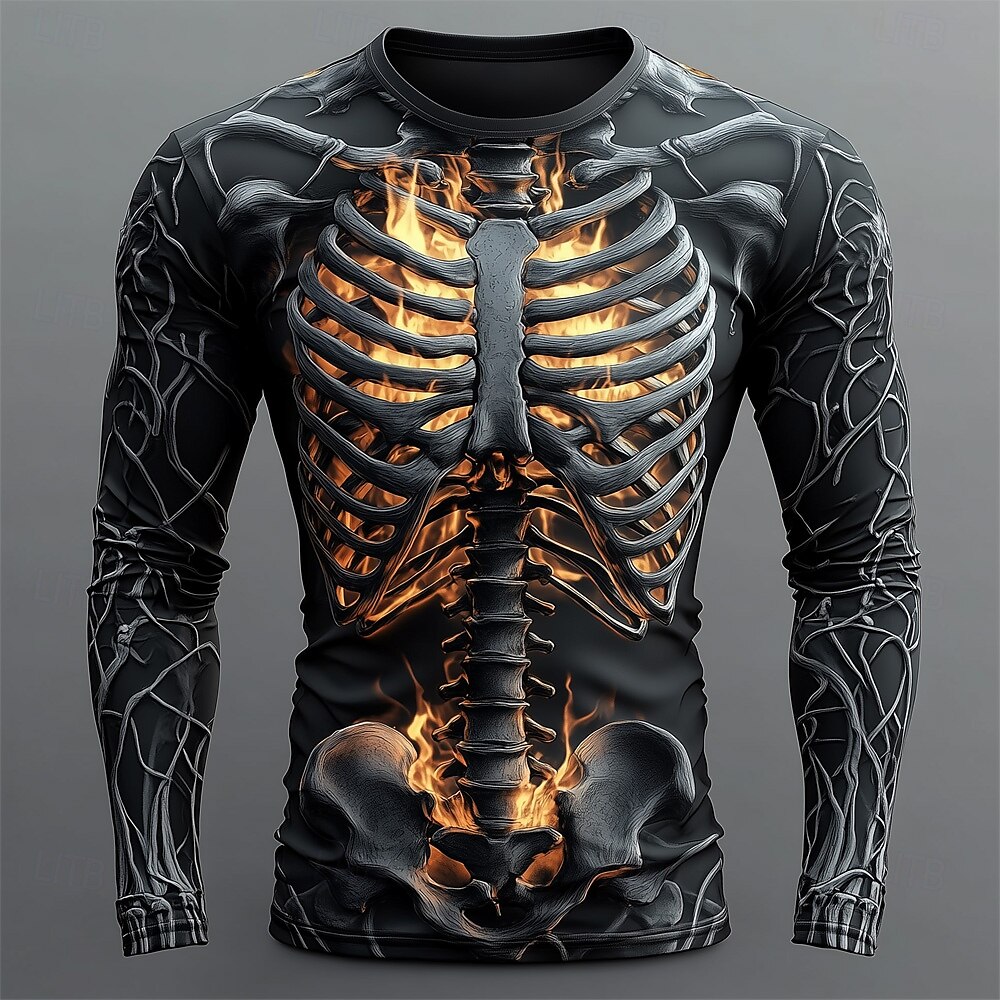 Men'S Fashion T Shirts - Men's 3D Flame Skull Pattern T-Shirt