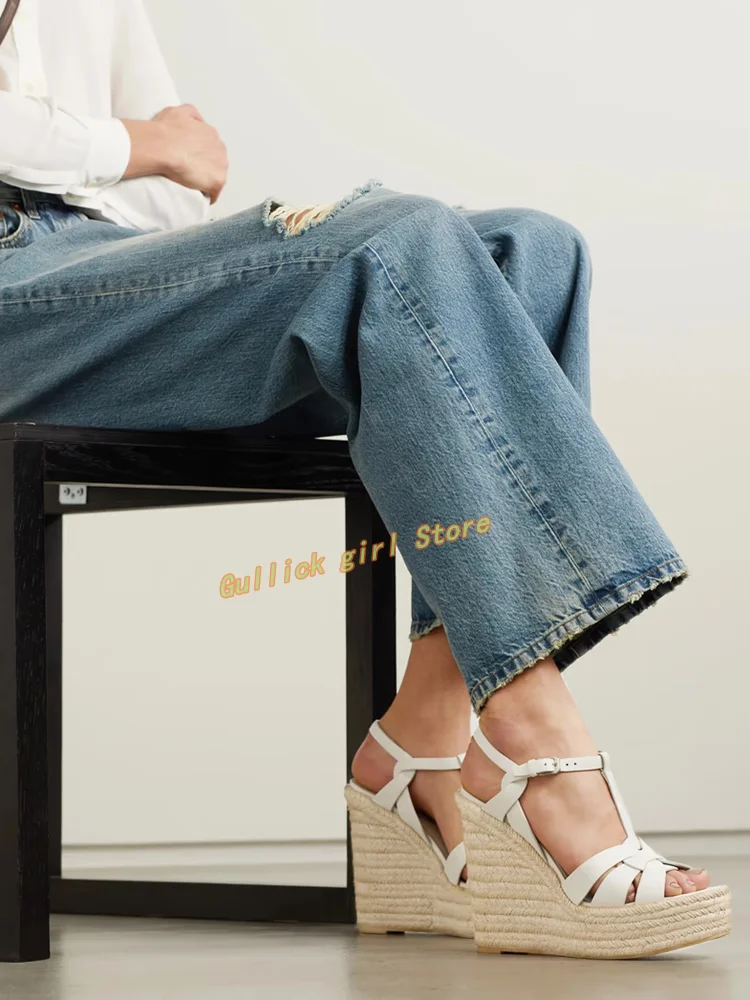 Leather Belt Braided - Wedges Platform Braid Sandals T Strap