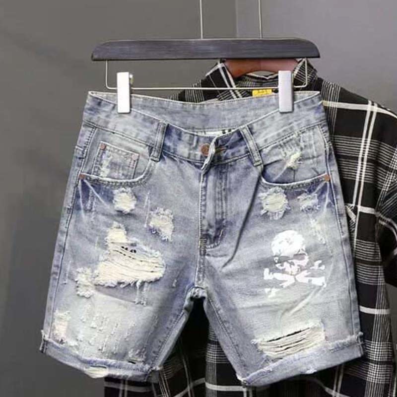 Jeans Pants Fashion Men - Summer Men's Worn Bead Hole Beggar