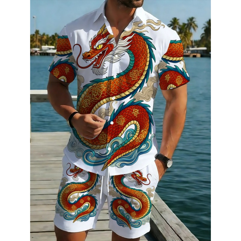 Summer Men's 2 Piece Dragon Pa - Mens Fashion Wear 评论和价格