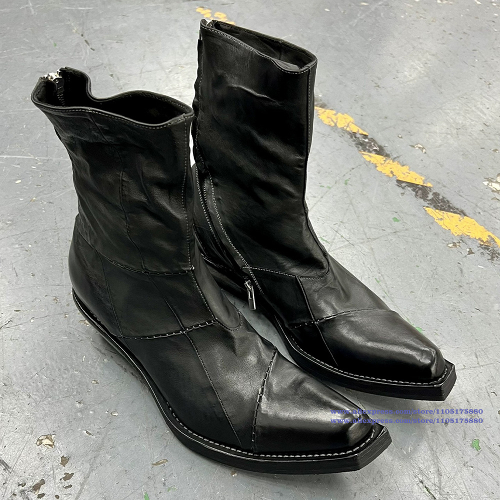 Black Leather Men's Boots Poin - Chelsea Boots Men 评论和价格