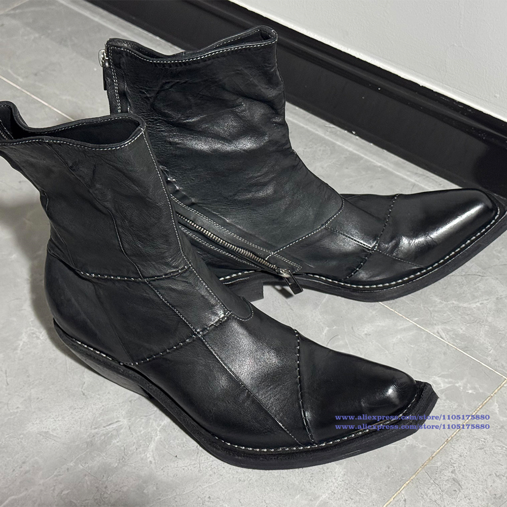Black Leather Men's Boots Poin - Chelsea Boots Men 评论和价格