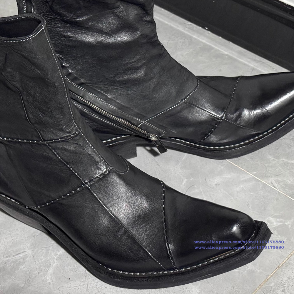 Black Leather Men's Boots Poin - Chelsea Boots Men 评论和价格