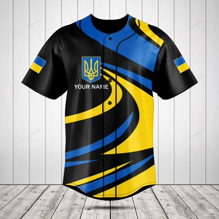 Custom Name Ukraine Shield Gra - Mens Fashion Baseball Jersey 评论和价格