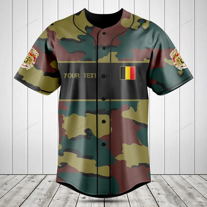 Custom Name Belgium Flag Camou - Mens Fashion Baseball Jersey 评论和价格