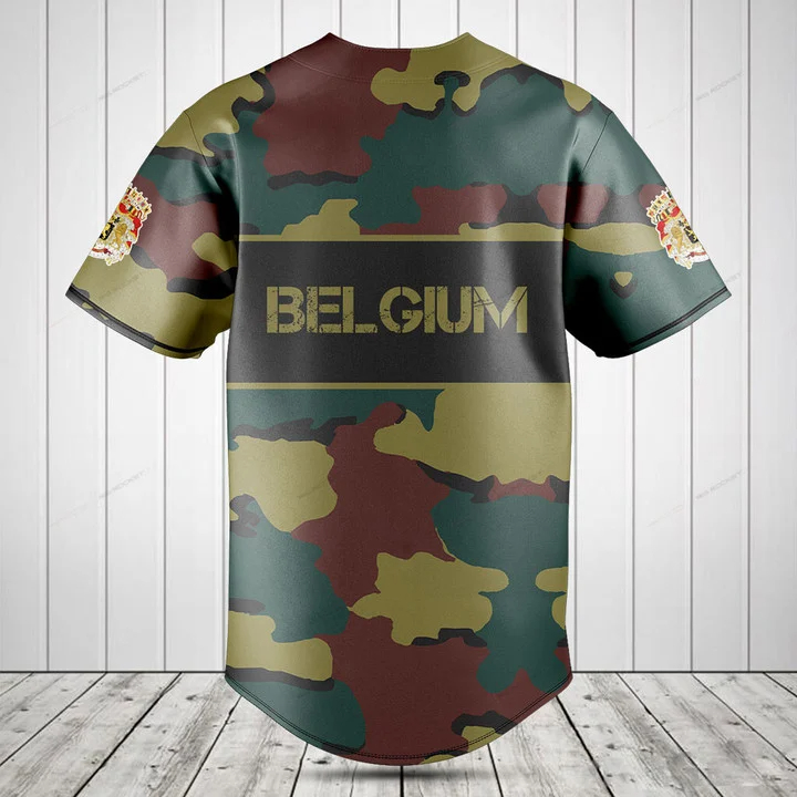 Custom Name Belgium Flag Camou - Mens Fashion Baseball Jersey 评论和价格