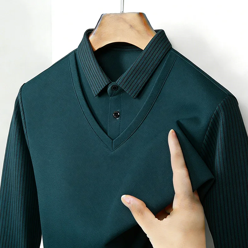 Men's Fake Two Piece Shirt Col - Mens Fashion Wear 评论和价格