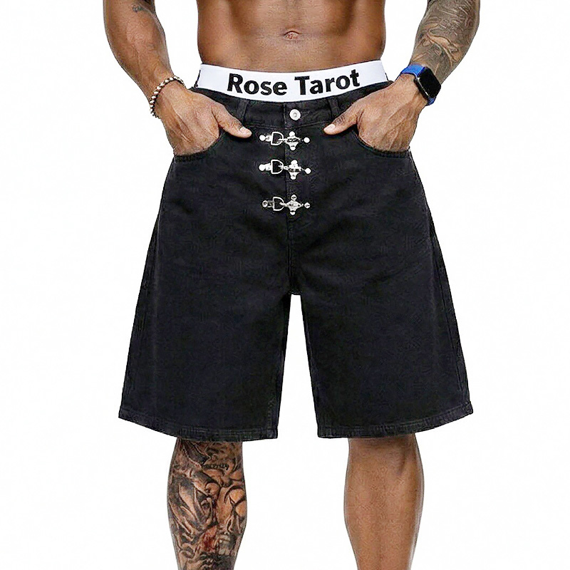 Metal Buckle Short Baggy Jeans - Jeans Pants Fashion Men 评论和价格