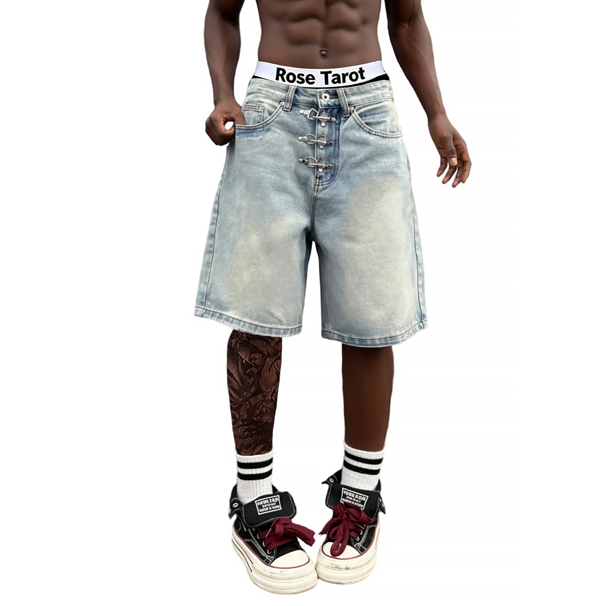 Metal Buckle Short Baggy Jeans - Jeans Pants Fashion Men 评论和价格