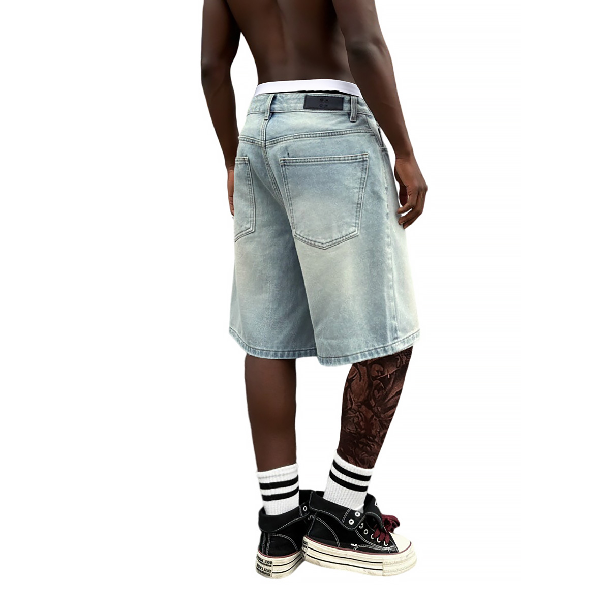 Metal Buckle Short Baggy Jeans - Jeans Pants Fashion Men 评论和价格