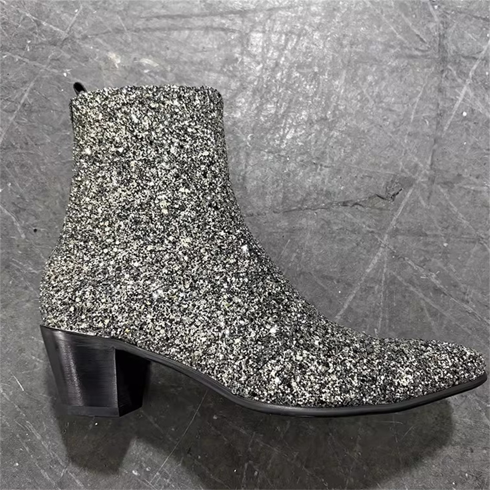 Silver Bling Bling Pointed Toe - Chelsea Boots Men 评论和价格
