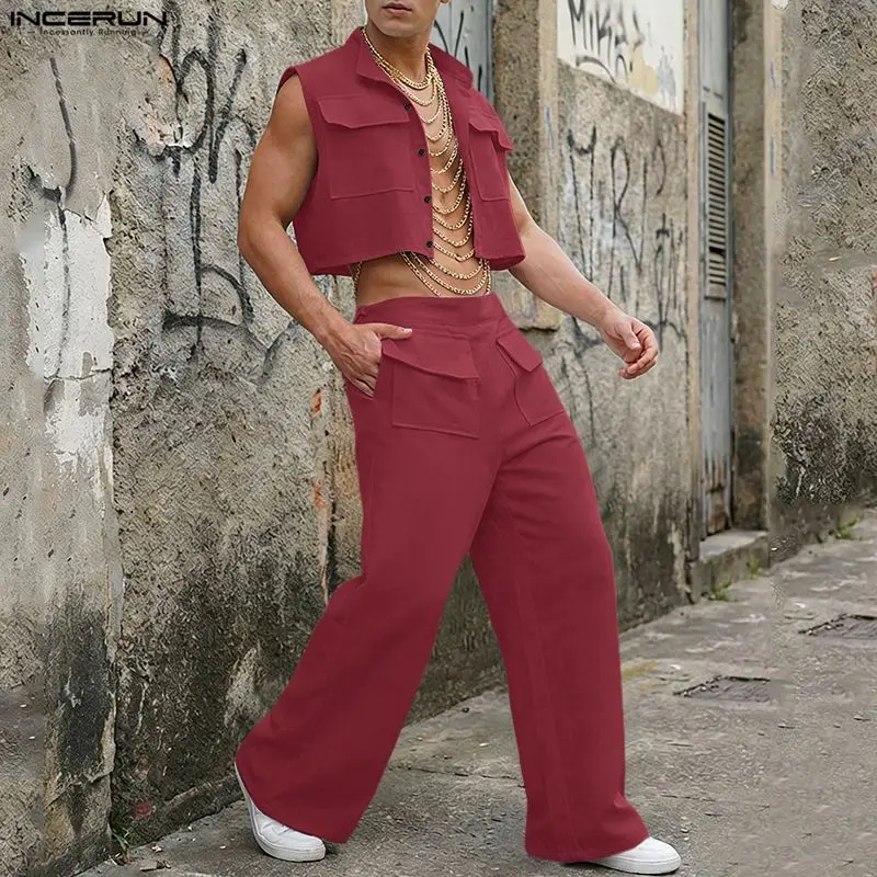 INCERUN Men Sets Solid Sleevel - Mens Fashion Wear 评论和价格