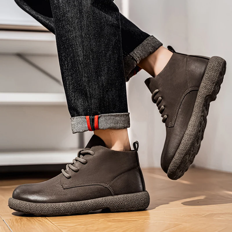 Men Ankle Boots Brown Short Bo - Chelsea Boots Men 评论和价格