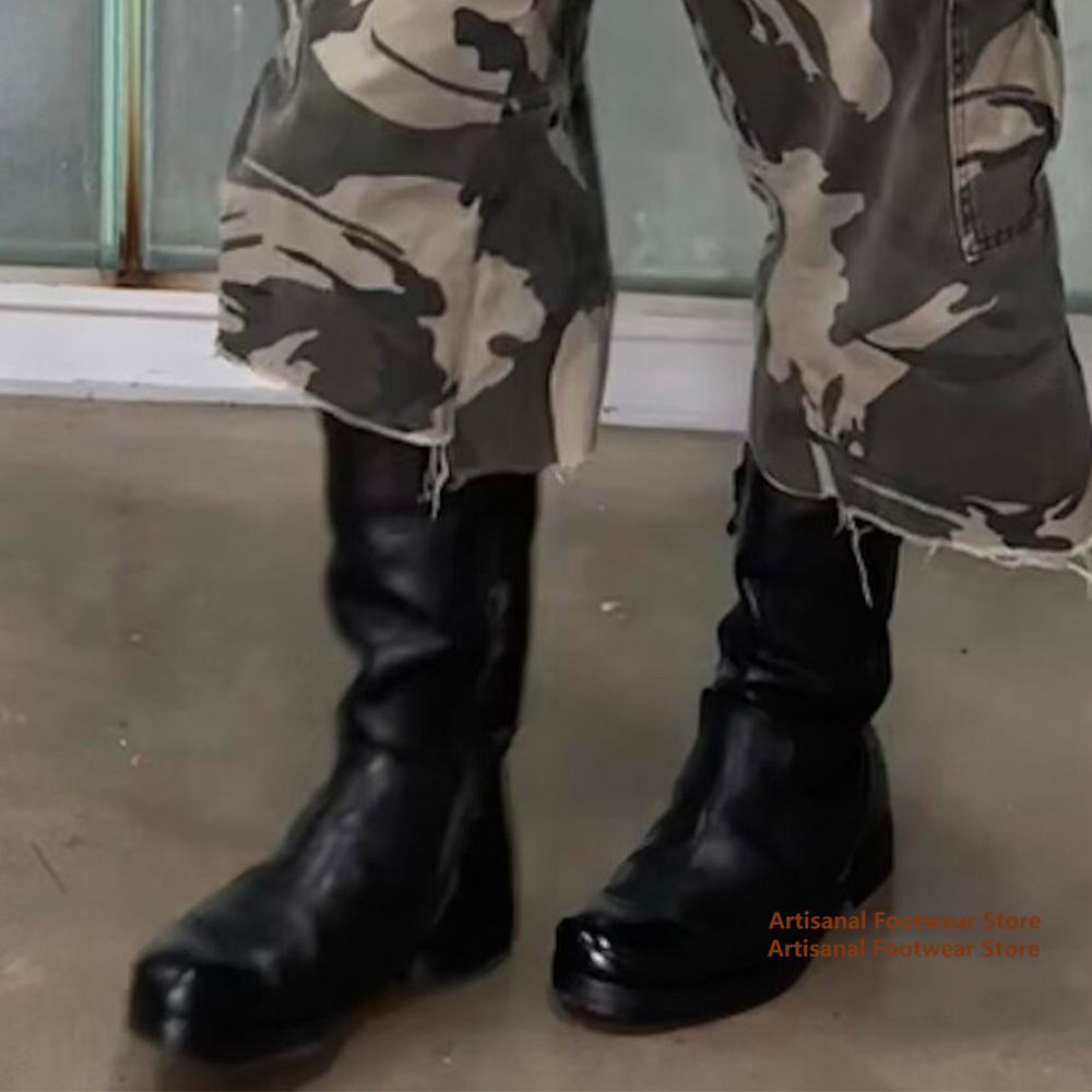 High Top Round Toe Motorcycle  - Chelsea Boots Men 评论和价格