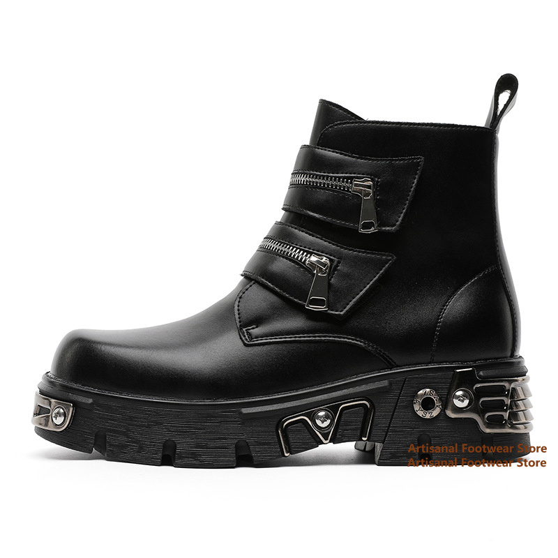 Multi Zipper Straps Metal Deco - Chelsea Boots Men 评论和价格