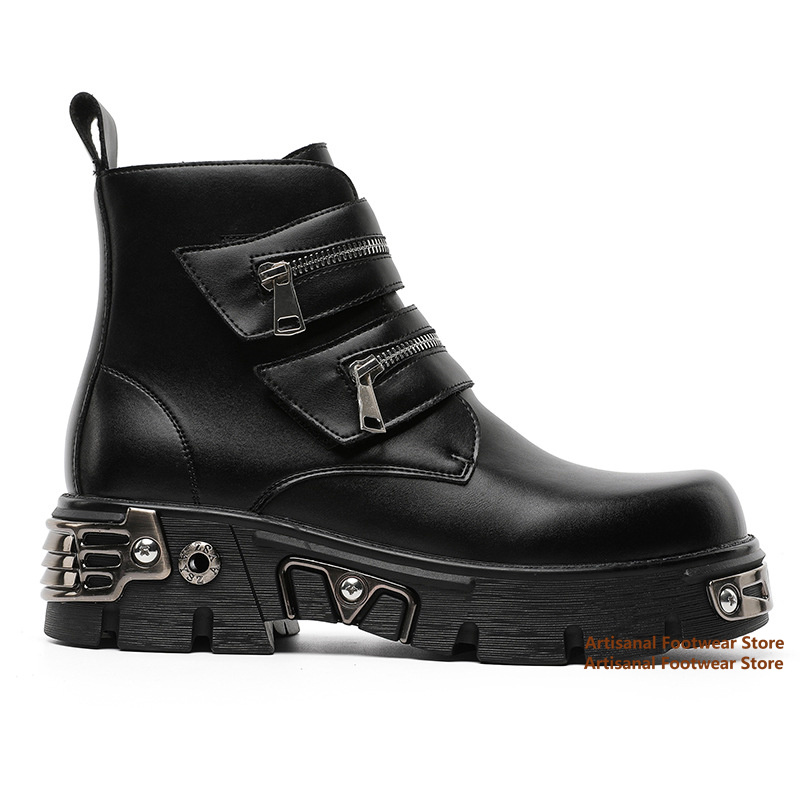 Multi Zipper Straps Metal Deco - Chelsea Boots Men 评论和价格