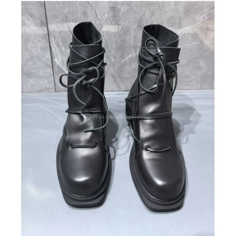 Black Genuine Leather Square T - Chelsea Boots Men 评论和价格