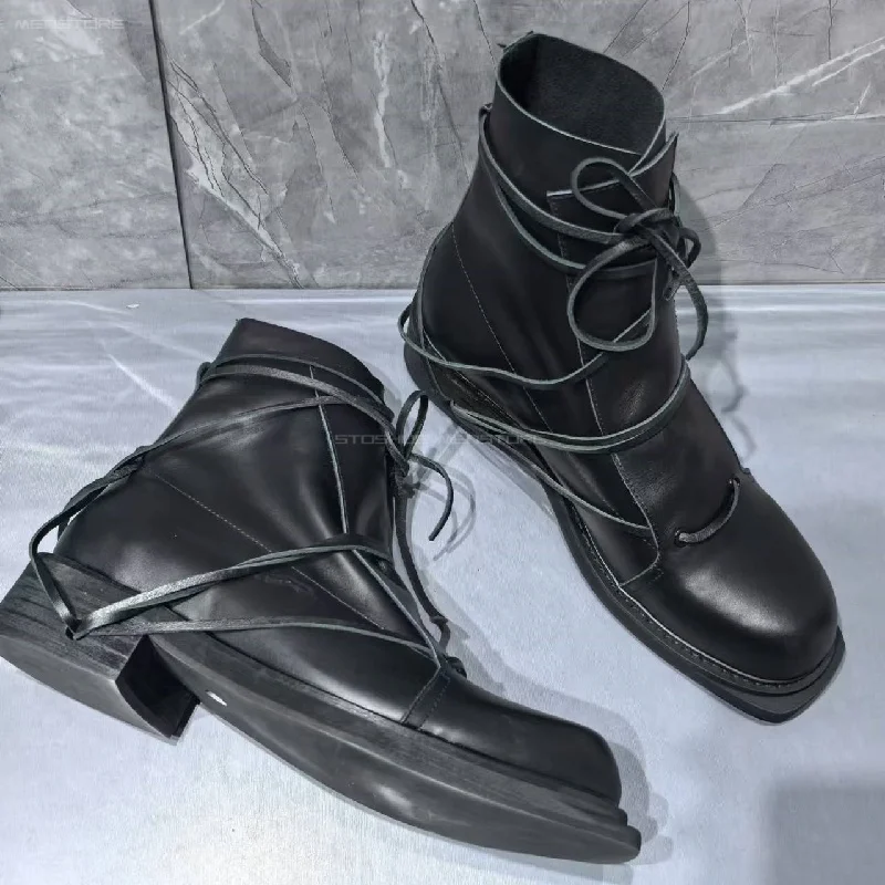 Black Genuine Leather Square T - Chelsea Boots Men 评论和价格