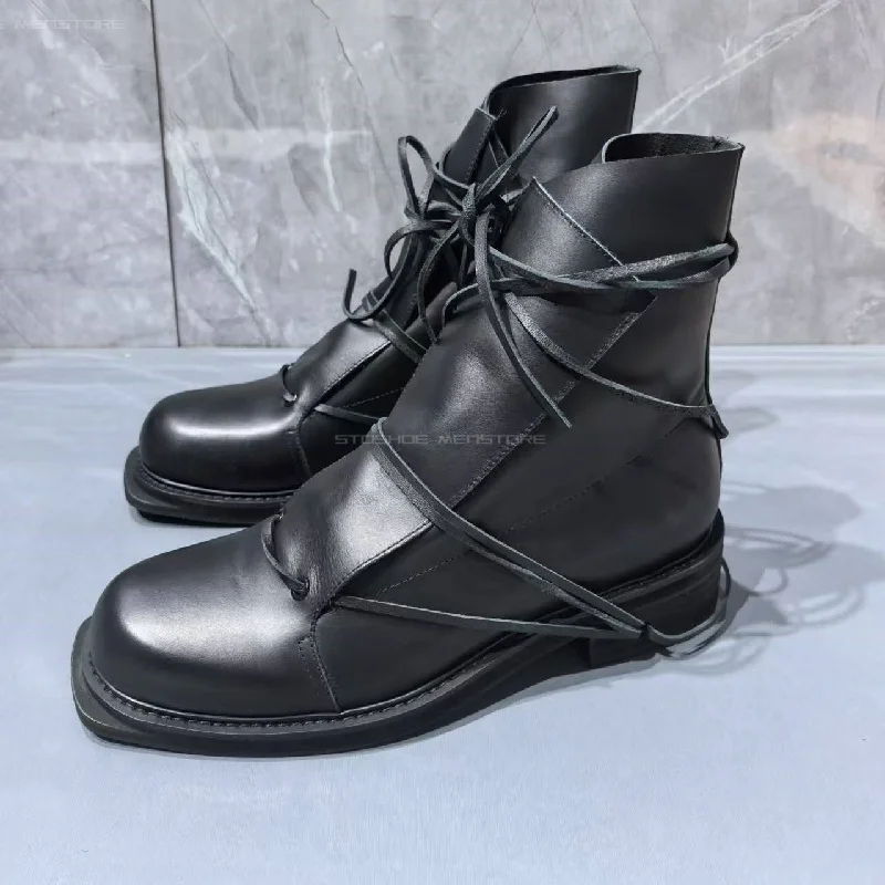Black Genuine Leather Square T - Chelsea Boots Men 评论和价格