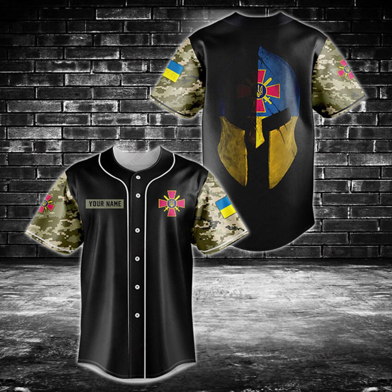 Custom Name Ukraine Shield Gra - Mens Fashion Baseball Jersey 评论和价格