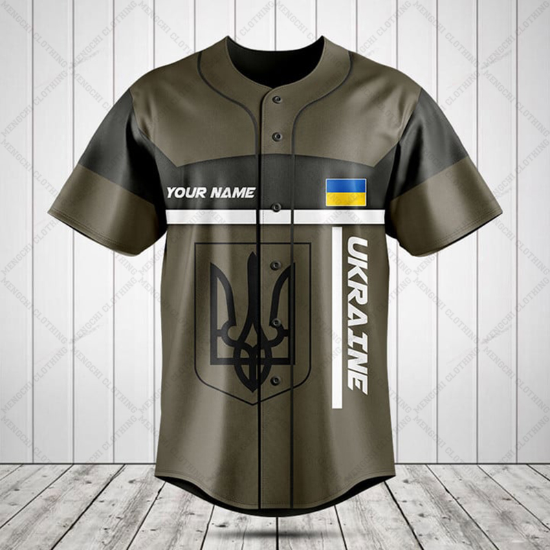 Custom Name Ukraine Shield Gra - Mens Fashion Baseball Jersey 评论和价格