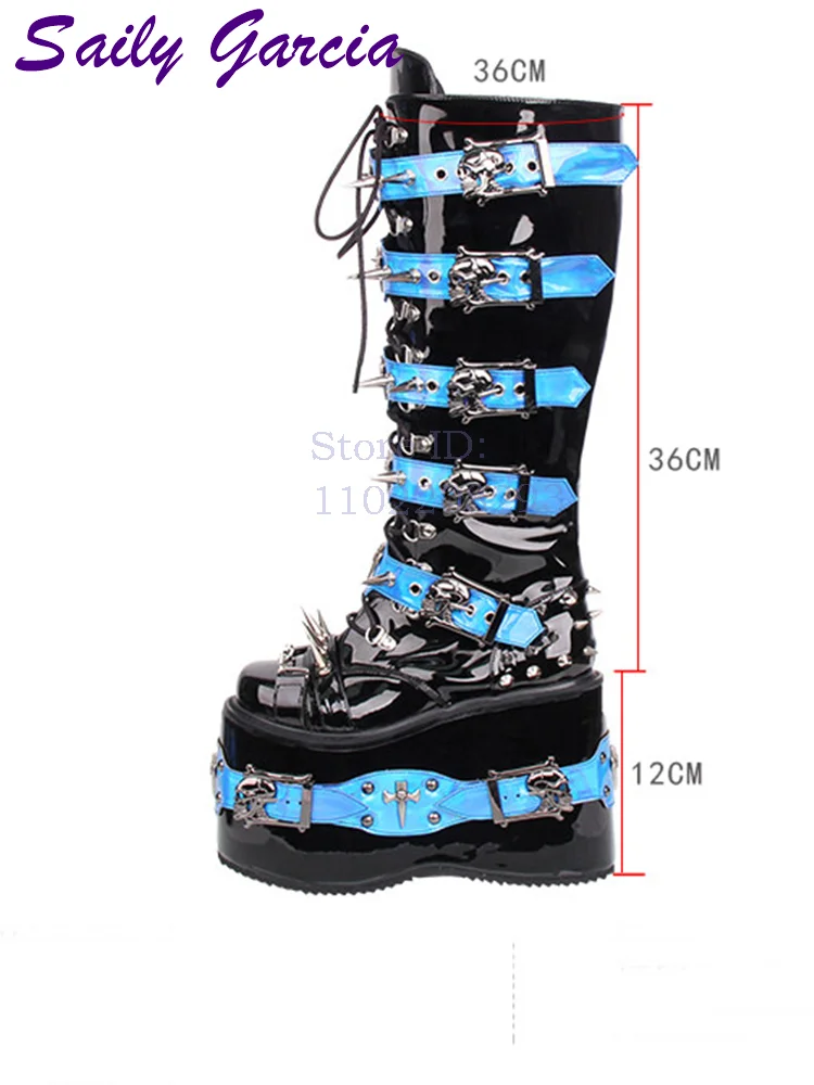 Skull Rivet Punk Knee-high Boo - Leather Belt Braided 评论和价格