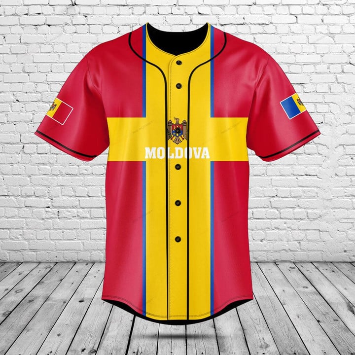 Custom Name Moldova Flag Graph - Mens Fashion Baseball Jersey 评论和价格