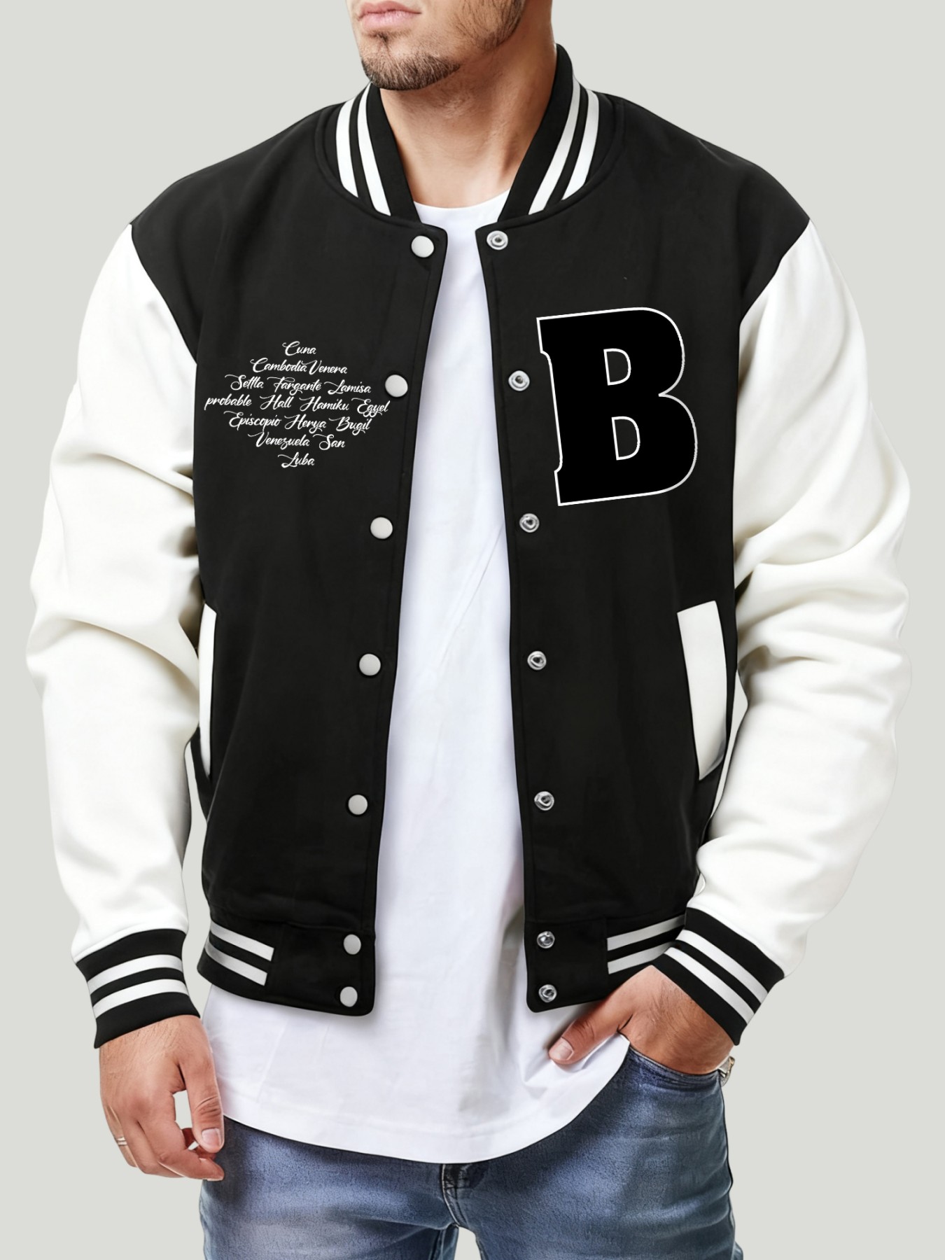 Letter B Various Places Print  - Mens Fashion Baseball Jersey 评论和价格