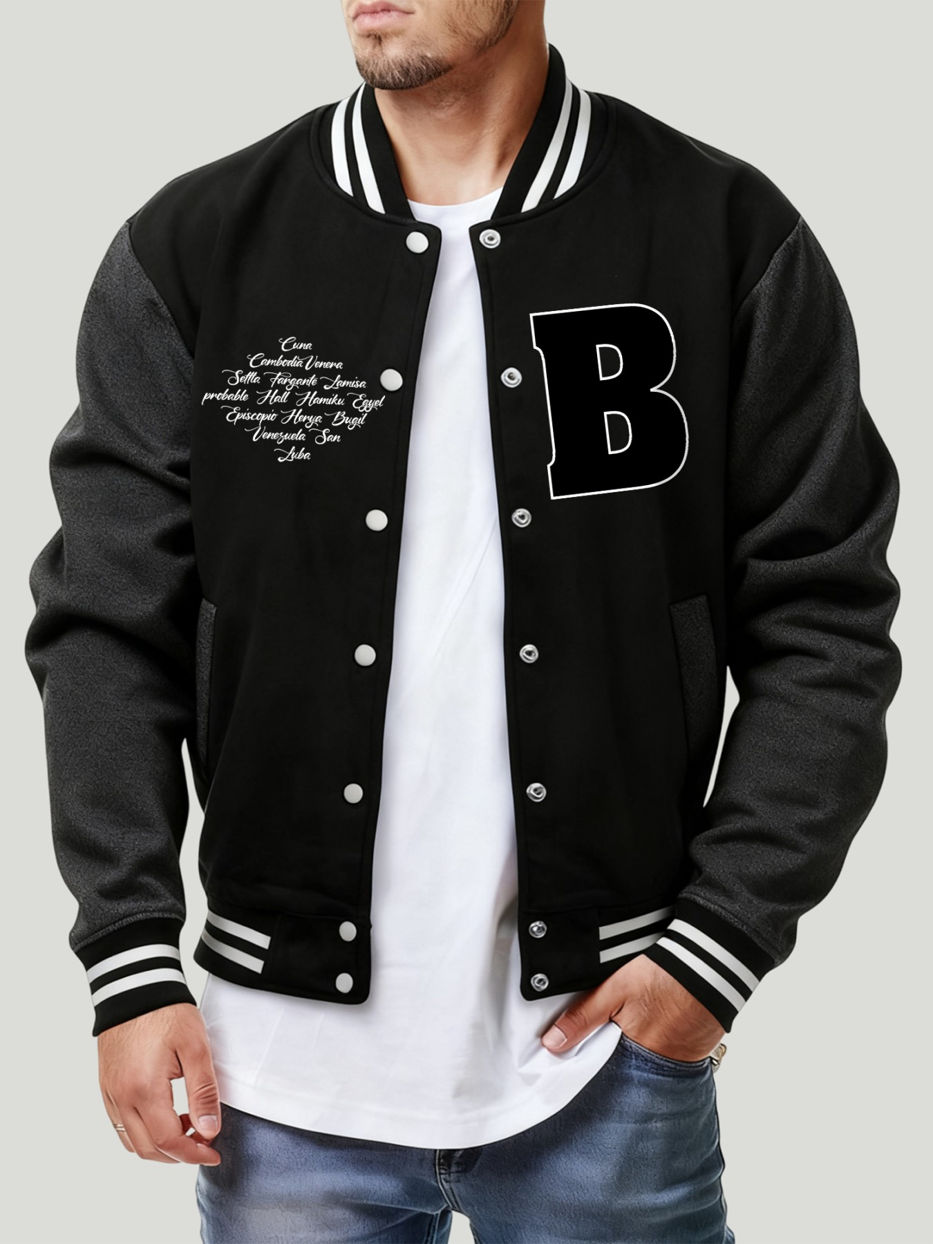 Letter B Various Places Print  - Mens Fashion Baseball Jersey 评论和价格