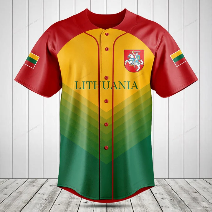 Custom Name Lithuania Flag Gra - Mens Fashion Baseball Jersey 评论和价格