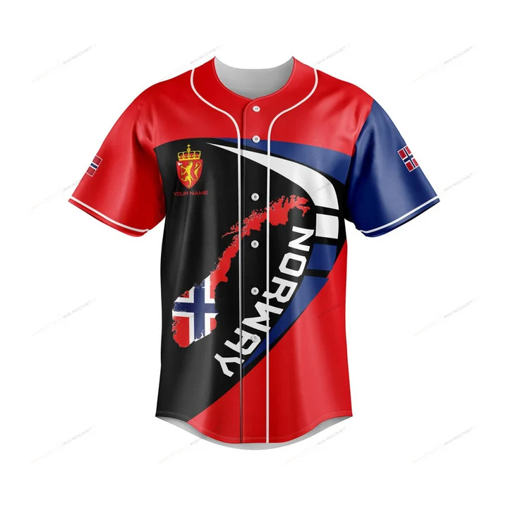 Custom Name Norway Map Graphic - Mens Fashion Baseball Jersey 评论和价格