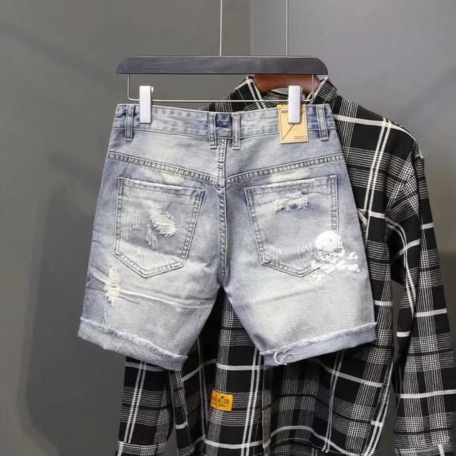 Summer Men's Worn Bead Hole Be - Jeans Pants Fashion Men 评论和价格