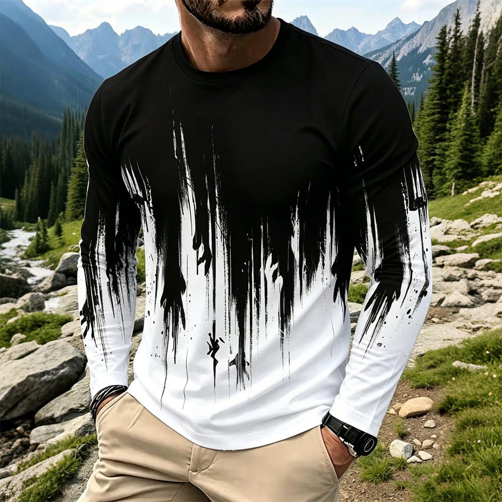Men's Gradient Ink Splash Long - Men'S Fashion T Shirts 评论和价格
