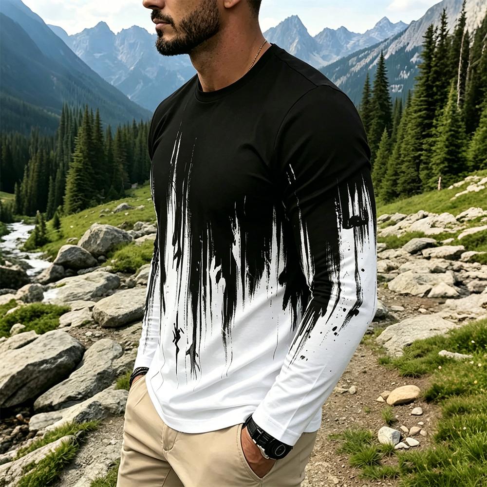 Men's Gradient Ink Splash Long - Men'S Fashion T Shirts 评论和价格