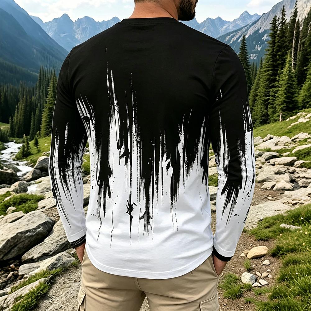 Men's Gradient Ink Splash Long - Men'S Fashion T Shirts 评论和价格