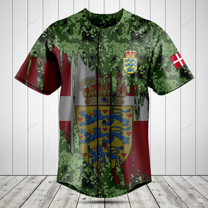 Custom Name Denmark Flag Graph - Mens Fashion Baseball Jersey 评论和价格